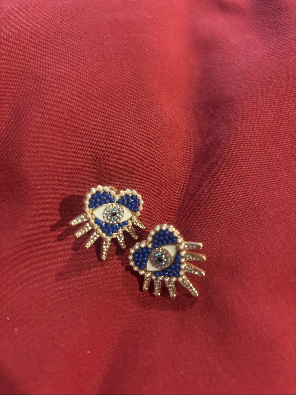 Gold Blue Evil Eye Heart Stud Earrings
